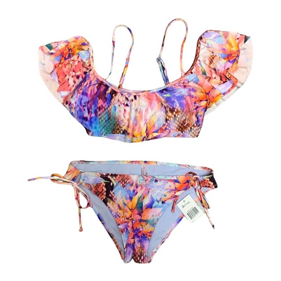 NWT Raisins Juniors Bikini Set Top Sz Small Bottoms Sz Small Multicolor Abstact - Picture 1 of 11
